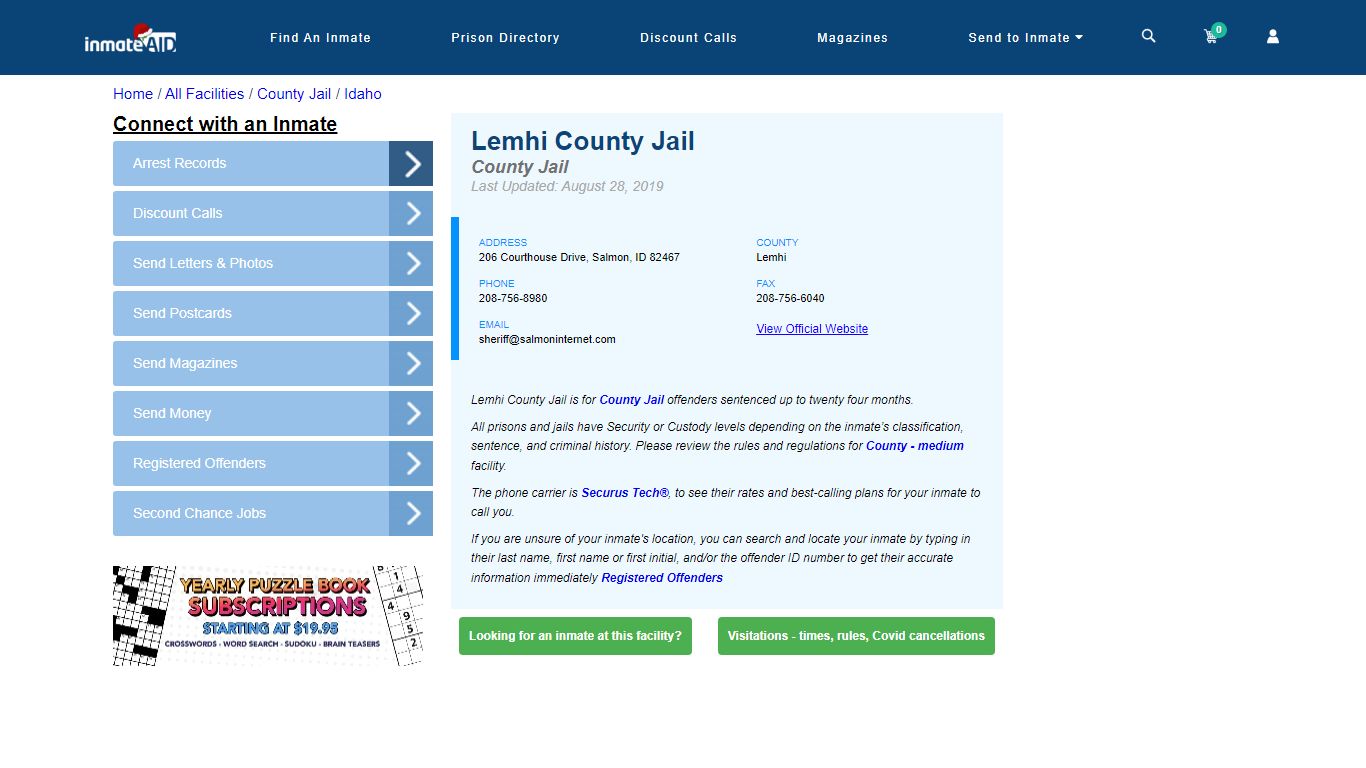 Lemhi County Jail - Inmate Locator - Salmon, ID